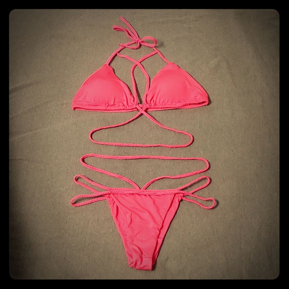 NWOT * Hot Pink Brazilian Strappy Bikini * XL👙😍 - Picture 5 of 7